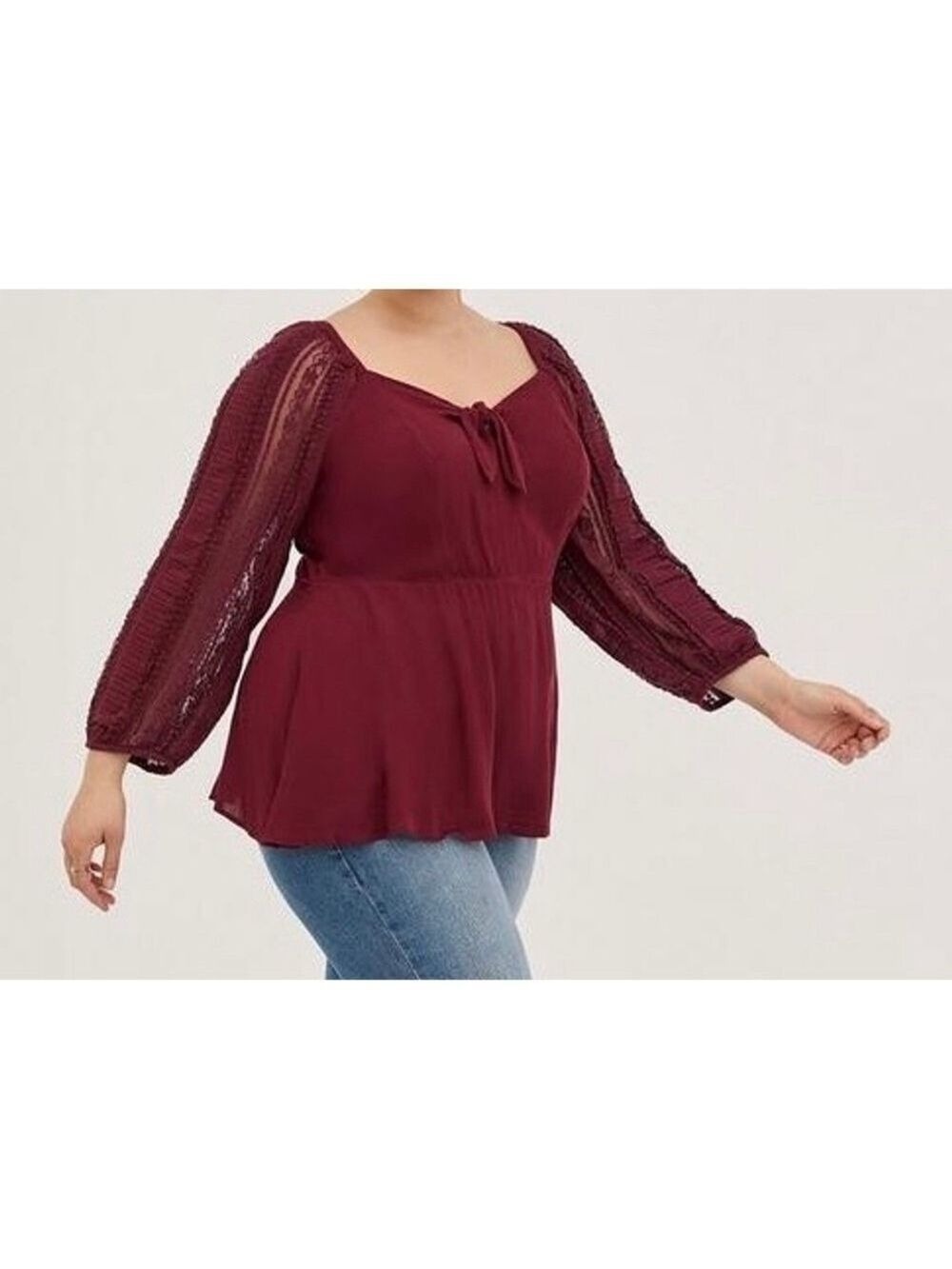 Torrid Peplum Rayon Crepe Embroidered Sleeve Top 1X
